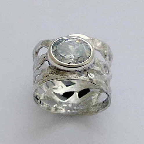 Silver boho clear cz ring