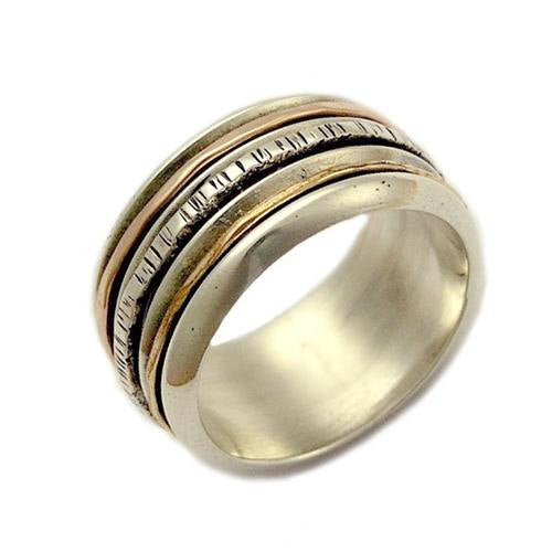 Gold Silver ring, two tone ring, boho chic jewelry, wide Wedding band, boho unisex band, silver ring, stack ring - Happily ever after R1357