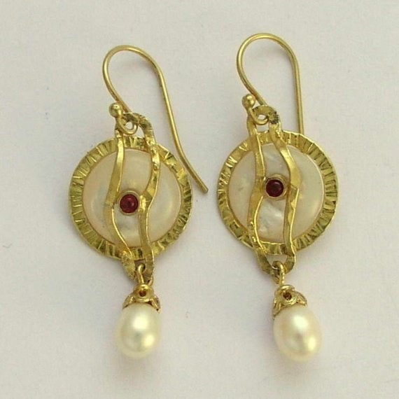 Sterling silver coin pearl opal casual earrings - Tranquility E7850