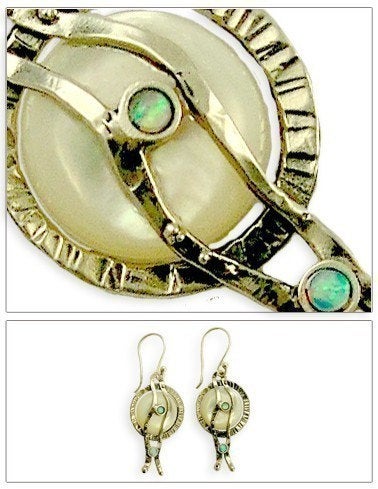 Sterling silver coin pearl opal casual earrings - Tranquility E7850