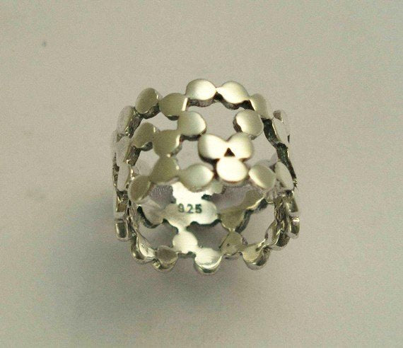 Casual ring, Sterling silver ring, Dotted Ring, wide silver band, shiny silver ring, dots bands, simple wedding band - Yet to discover R1176