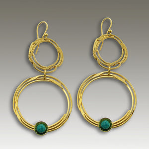 Solid chandelier Earrings, round gold earrings, turquoise earrings, stone earrings, long gold earrings, bridal - Circles of Light EG2162G