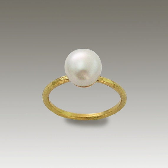 ONE pearl ring, 14k yellow gold ring, single pearl ring. peach pearl ring, black pearl ring, white pearl ring - Young Love RG1533