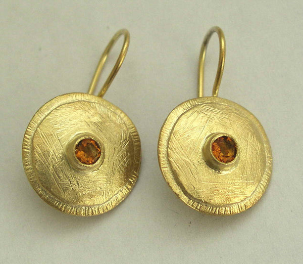Solid Gold Ruby Earrings, bridal dangle earrings, round gold earrings, July Birthstone earrings, gemstone earring - Little Burgundy EG7822