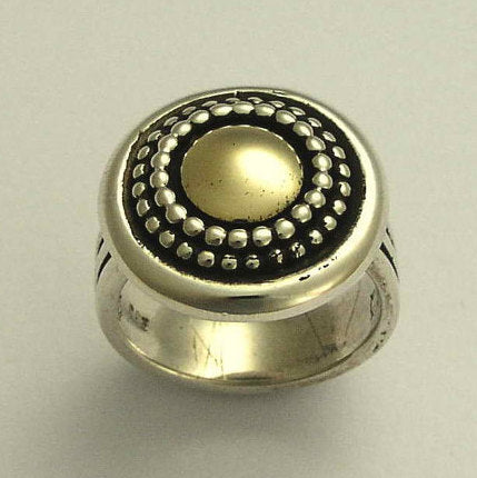 Silver gold ring, Cocktail ring, mixed metals ring, round statement ring, dots ring, boho jewelry, boho chic ring - Deep inside R0919