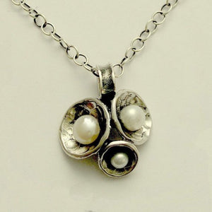 Fresh water pearls pendant, Casual sterling silver necklace, silver necklace, bridal necklace, cluster of domes - Pearl Cluster N4445