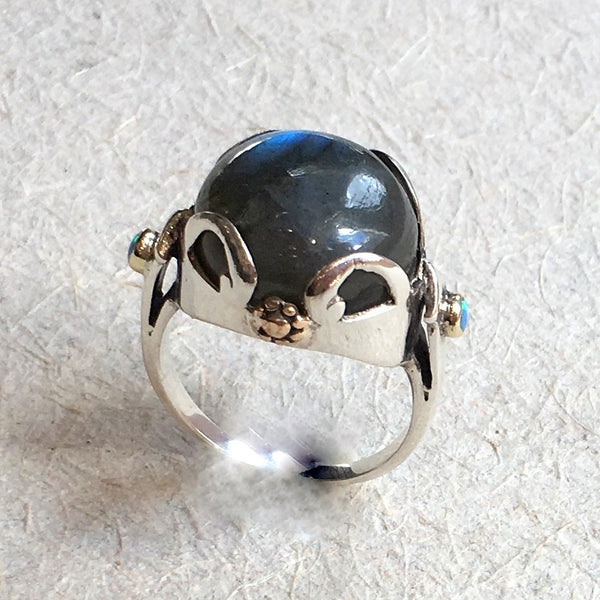 Silver Gold Ring, Gemstone ring, Labradorite ring, boho ring, bohemian ring, gypsy ring, statement cocktail ring - Bright love R2362