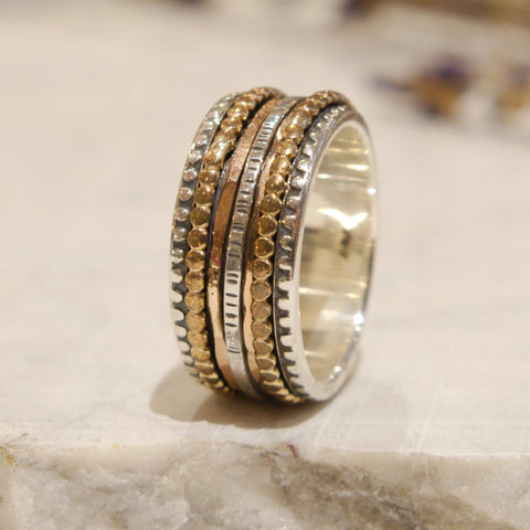 Spinner Silver Gold And Brass Ring - Twin Souls R2629